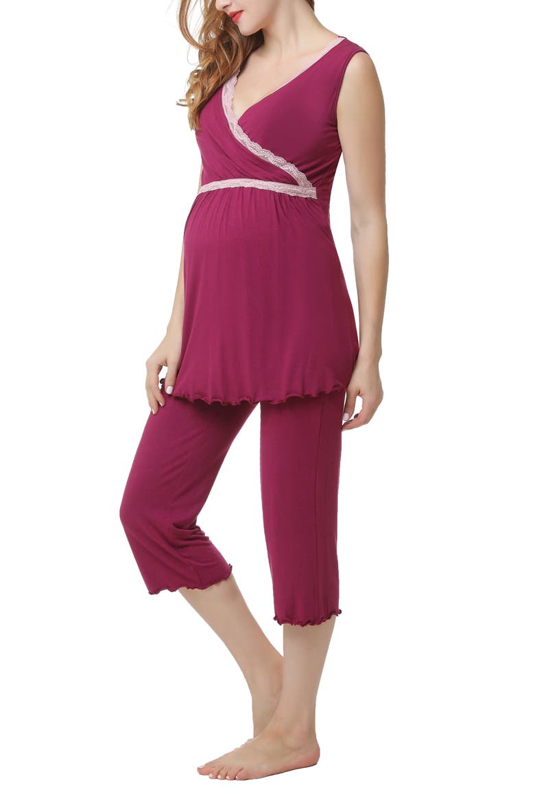 Penny Maternity/Nursing Pajamas Set, Alternate, color, DEEP BERRY