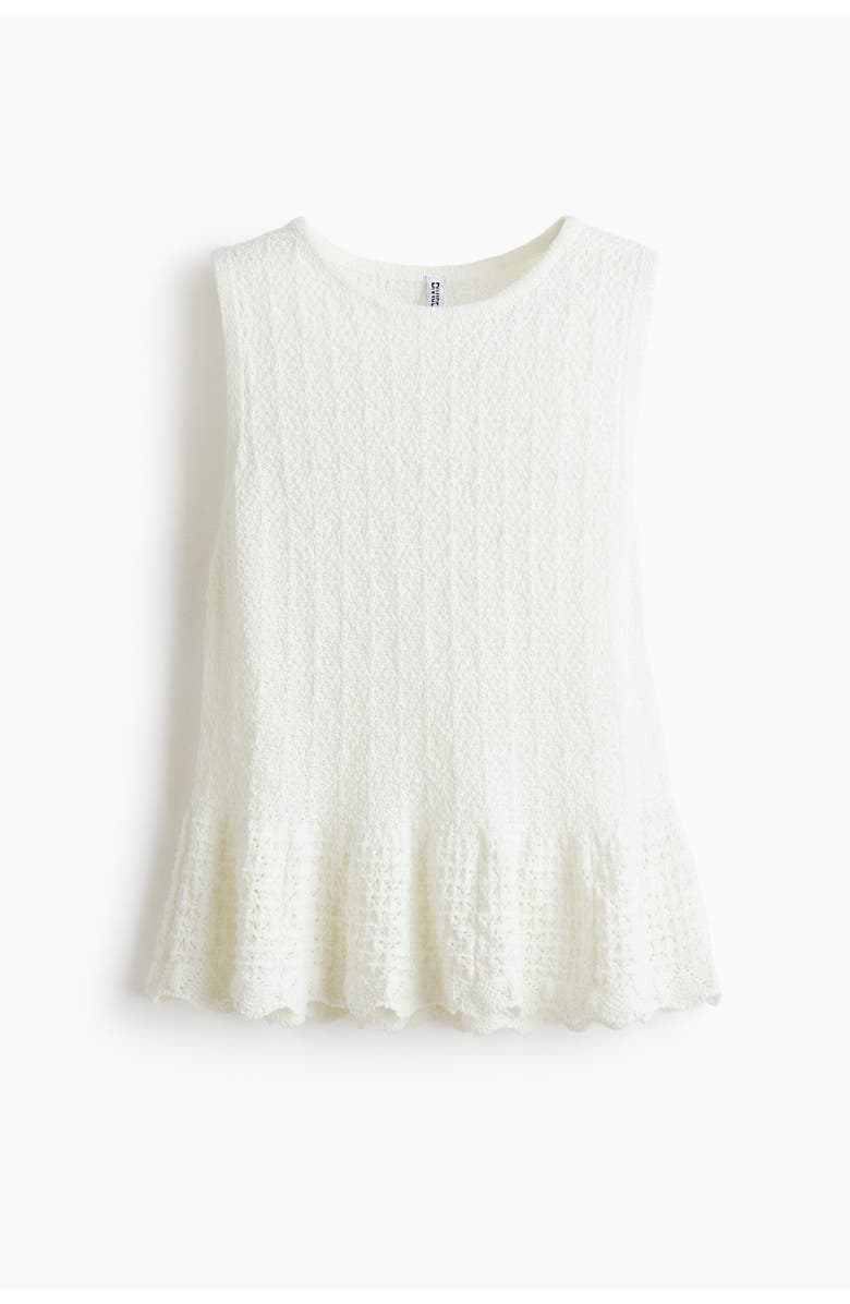 H&M Pointelle-knit Peplum Top, Main, color, Cream