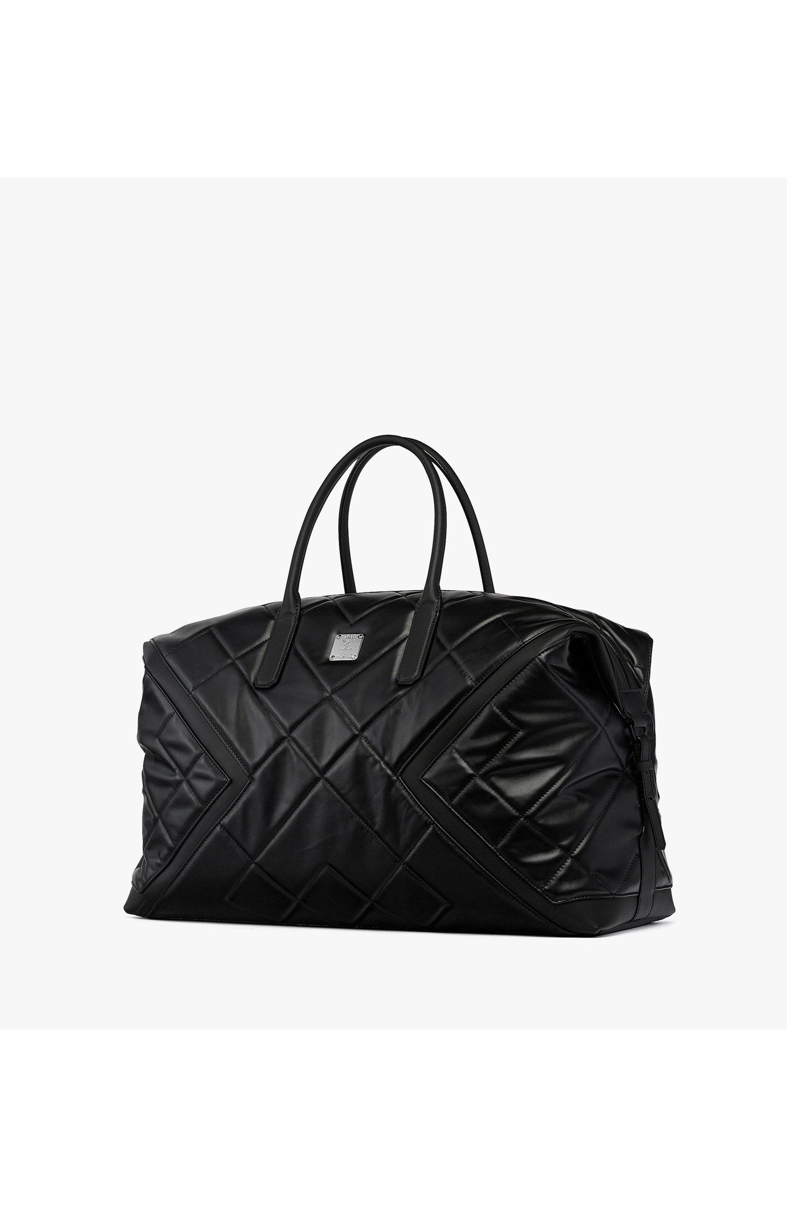 X-Large Ottomar Weekender in Diamond Quilted Leather, Alternate, color, Black