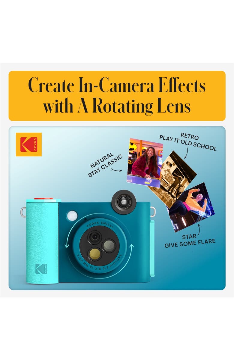Kodak Smile+ Wireless 2x3 Digital Instant Print Camera with Effect Lenses & Zink Technology, Alternate, color, Blue