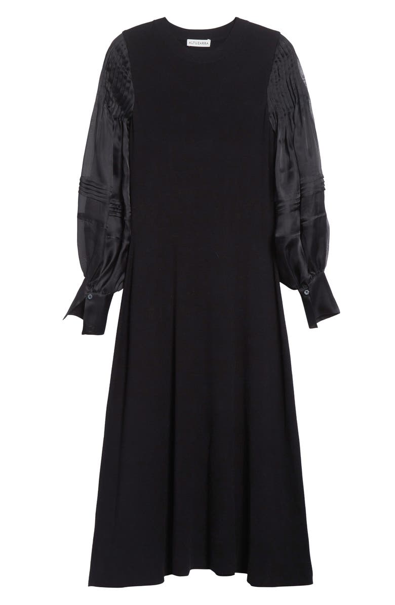 Altuzarra Carino Long Sleeve Silk Midi Dress, Alternate, color, Black