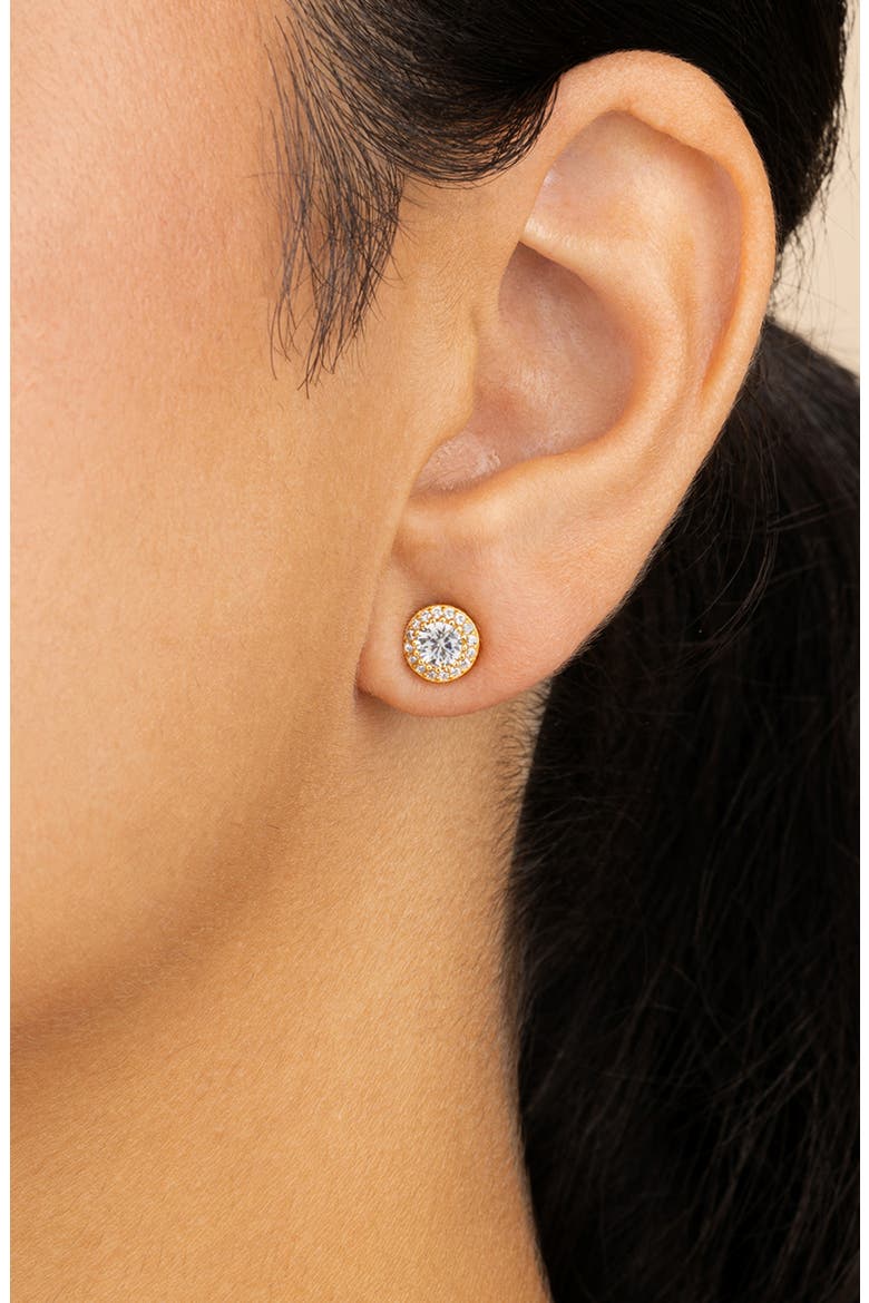 Round Cut Cubic Zirconia Stud Earrings, Alternate, color, GOLD