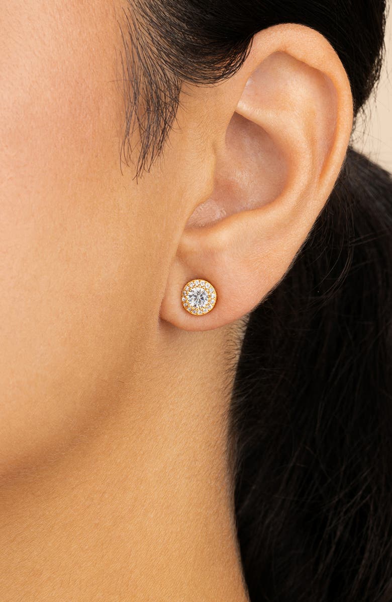Sterling Forever Round Cut Cubic Zirconia Stud Earrings, Alternate, color, Gold