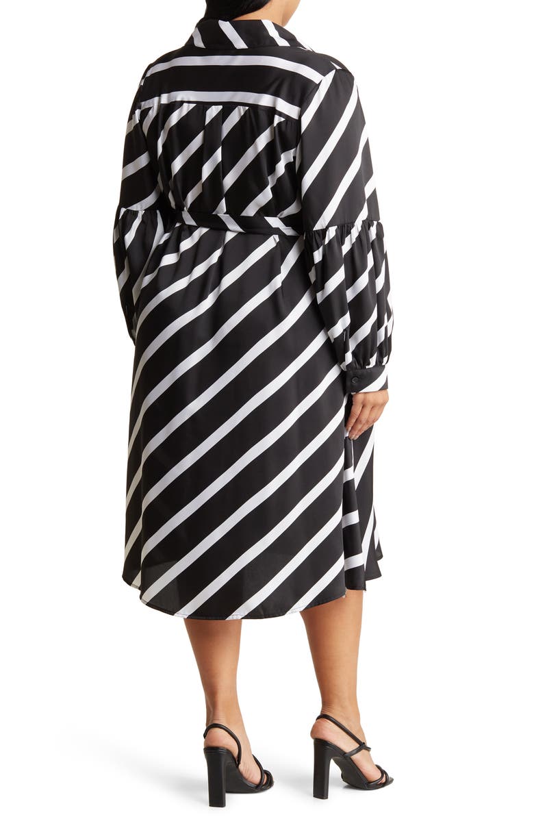 BY DESIGN Castaway Stripe Long Sleeve Shirtdress, Alternate, color, Black And White Combo