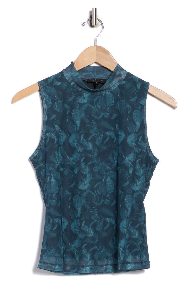 Aliyah Mock Neck Sleeveless Mesh Top, Alternate, color, TEAL MULTI
