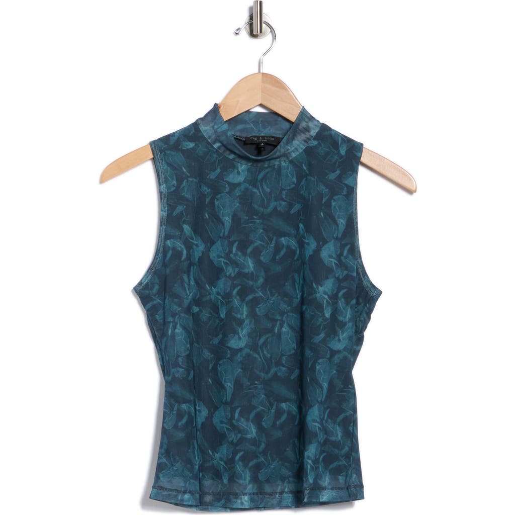 Rag & Bone Aliyah Mock Neck Sleeveless Mesh Top In Green