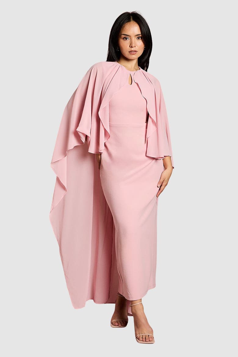 Petite Round Neck Cape Maxi Dress, Main, color, Blush