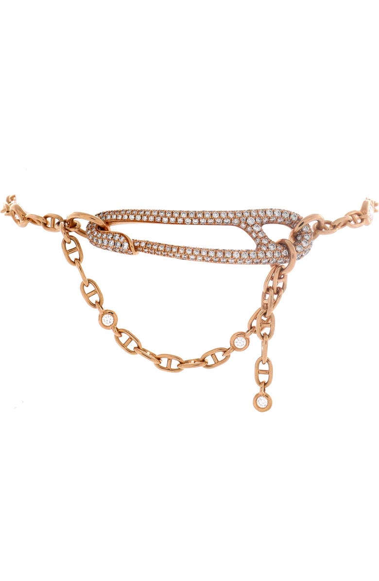 Pre-Owned Hermes Chaine d'Ancre Punk Bracelet 18K Rose Gold with Pave Diamonds Medium, Main, color, Rose Gold