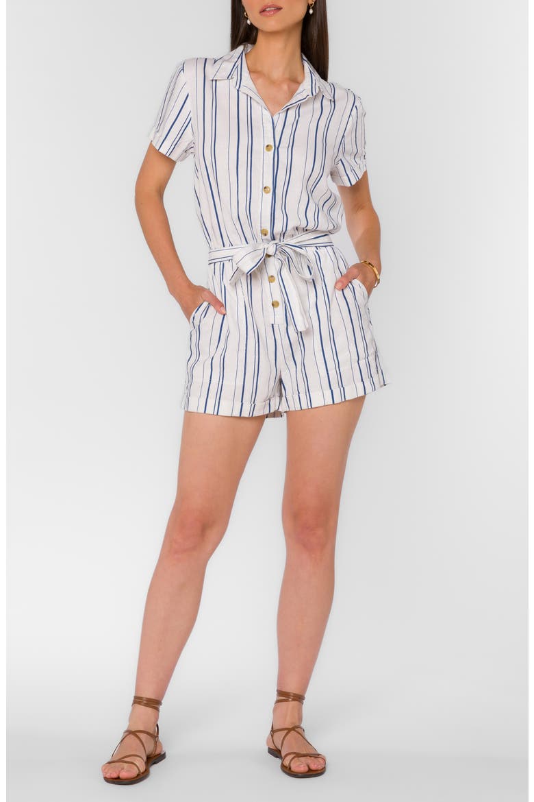 Short Sleeve Button Front Romper, Main, color, NAVY OPTIC WHITE STRIPE