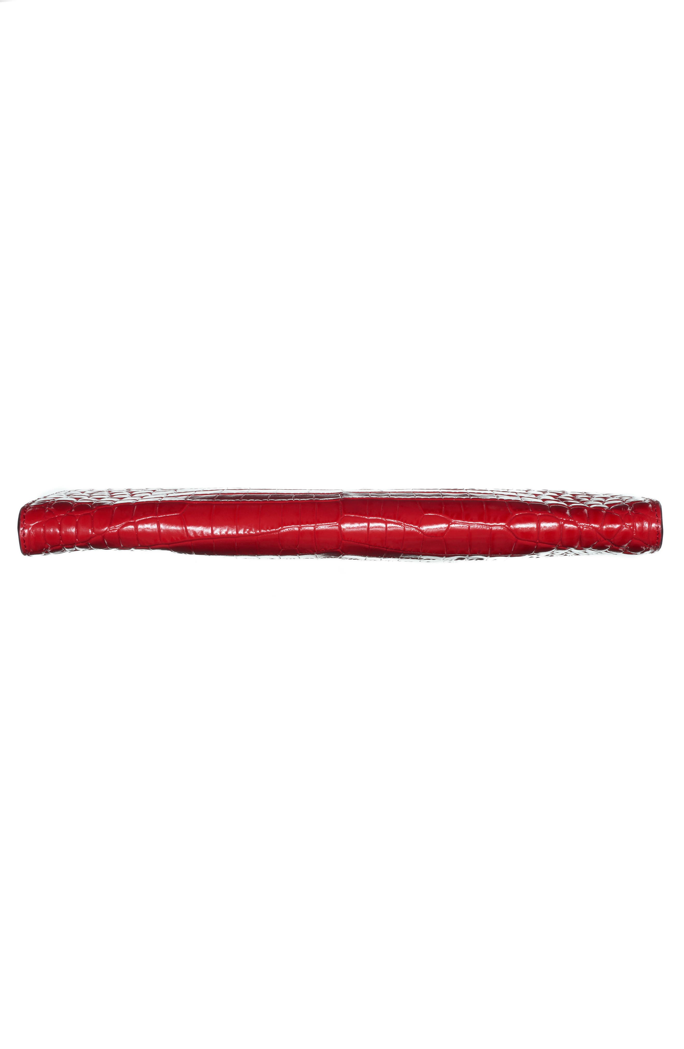 Alexander McQueen Four-Ring Knuckle Clasp Croc Embossed Leather Clutch, Alternate, color, DEEP RED