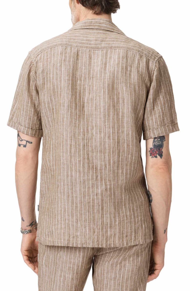 John Varvatos Grady Stripe Linen Camp Shirt, Alternate, color, Faded Twine