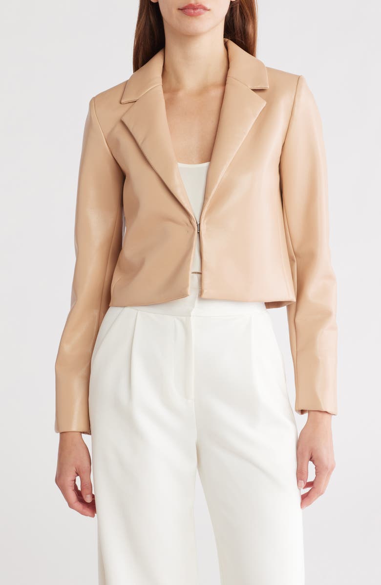 JASON WU Faux Leather Crop Blazer, Main, color, Tan