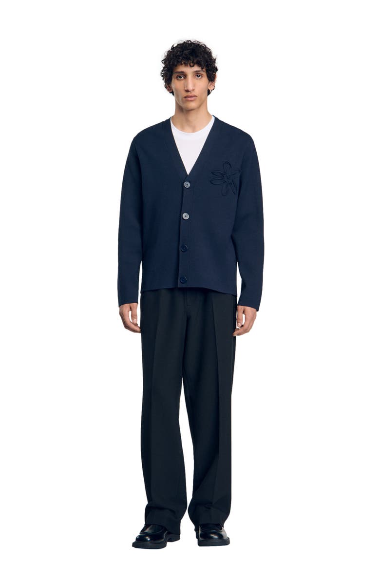 SANDRO Cardigan with flower detail, Main, color, 