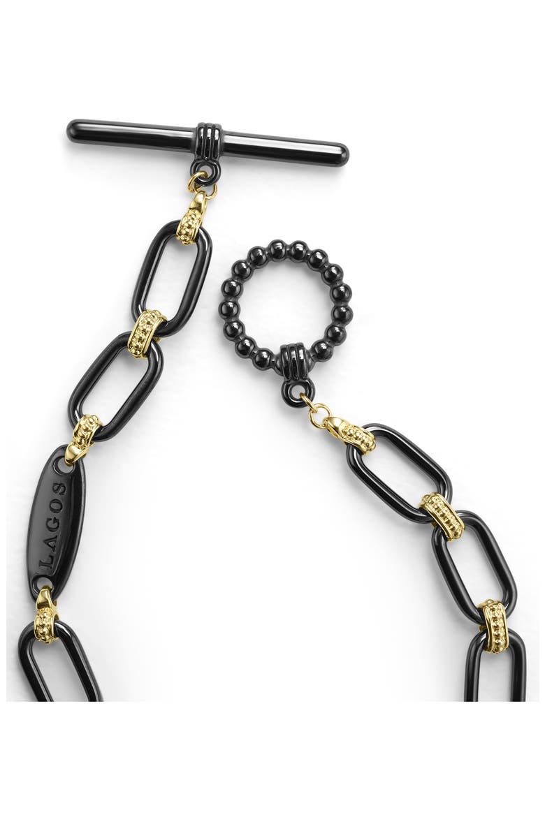 Signature Caviar Ceramic Link Bracelet, Alternate, color, BLACK/ GOLD