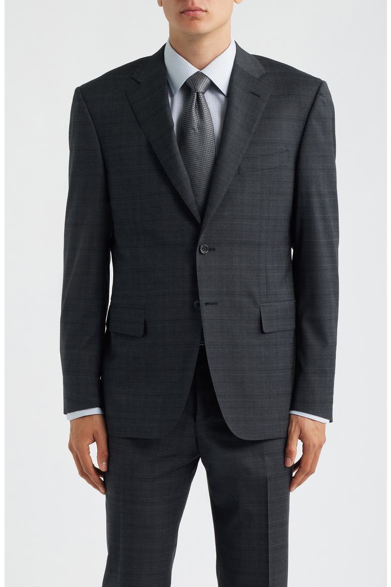 Siena Regular Fit Charcoal Grey Shadow Plaid Wool Suit, Alternate, color, CHARCOAL