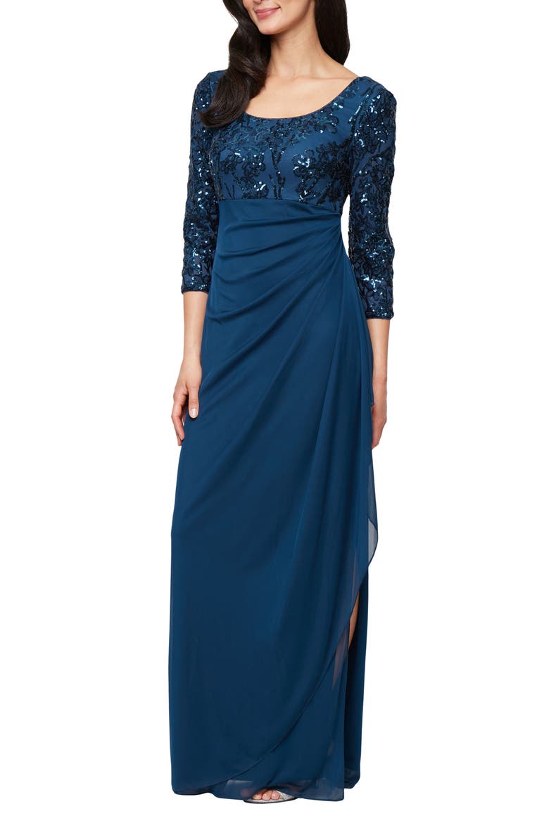 Empire Waist Sequin Evening Gown, Main, color, DEEP OCEAN