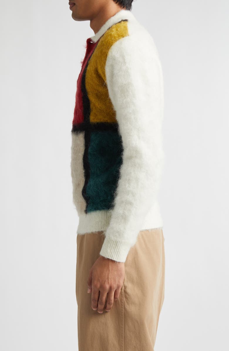BEAMS Shaggy Wool & Mohair Blend Polo Sweater, Alternate, color, White