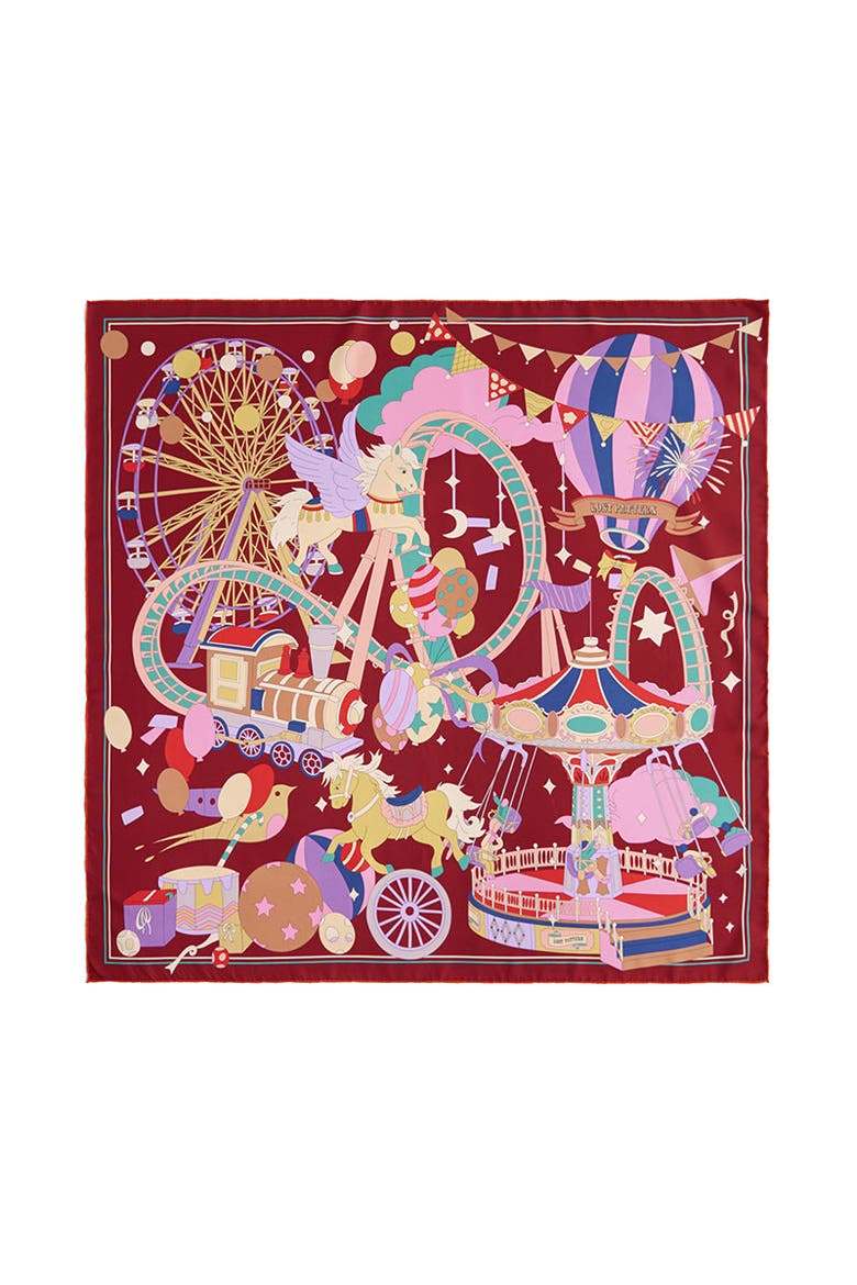 "Pop Pony" Silk Twill Large Silk Scarf, Main, color, Burgundy