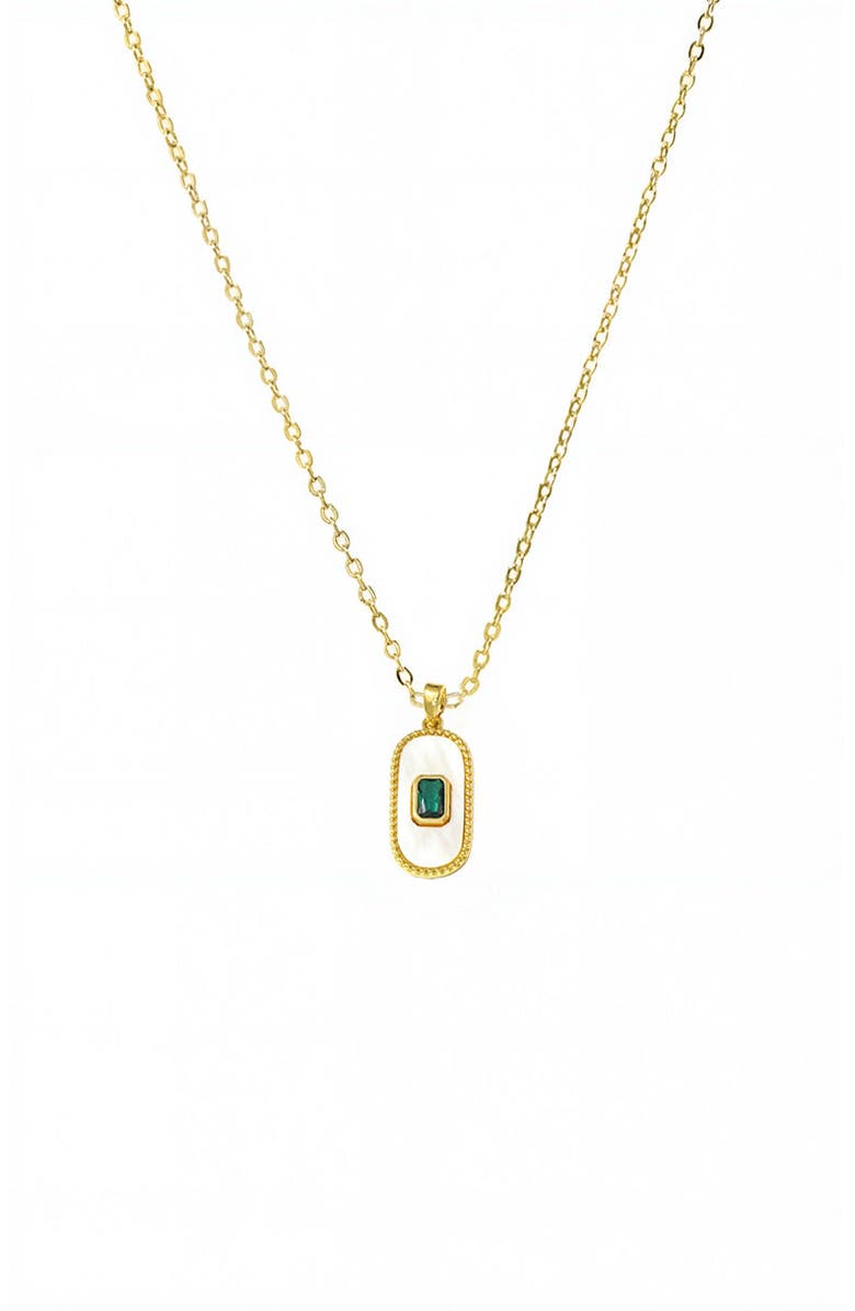 BY ADINA EDEN Green CZ & Mother Of Pearl Elongated Dog Tag Necklace, Main, color, Mother Of Pearl
