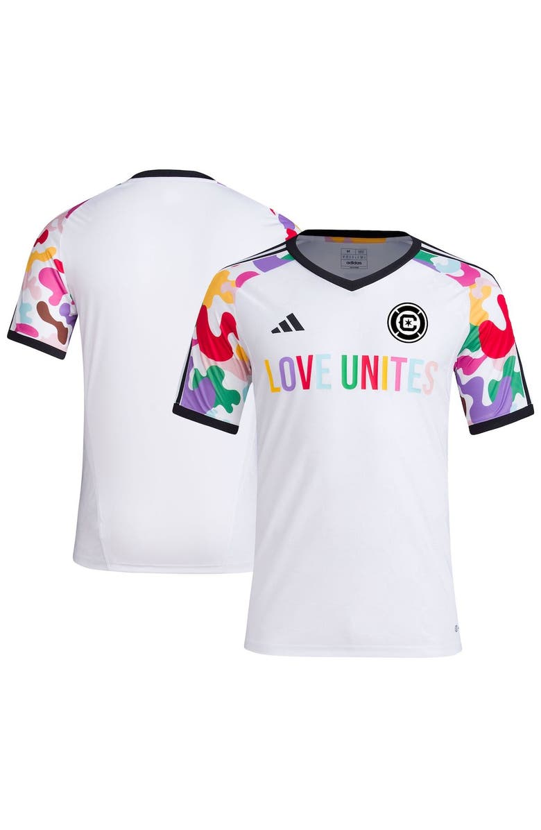 adidas Men's adidas White Chicago Fire 2023 Pride Pre-Match Top, Main, color, 