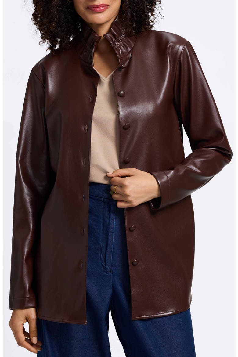 Carolina Faux Leather Button-Up Shirt Jacket, Main, color, CHICORY COFFEE