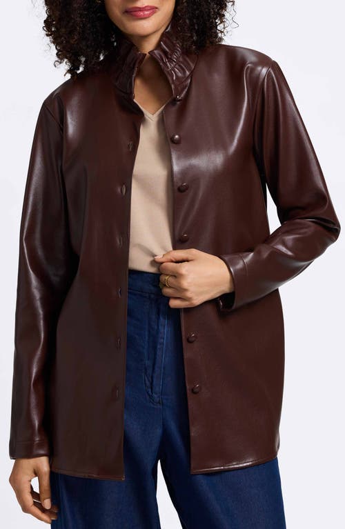 Foxcroft Carolina Faux Leather Button-up Shirt Jacket In Brown