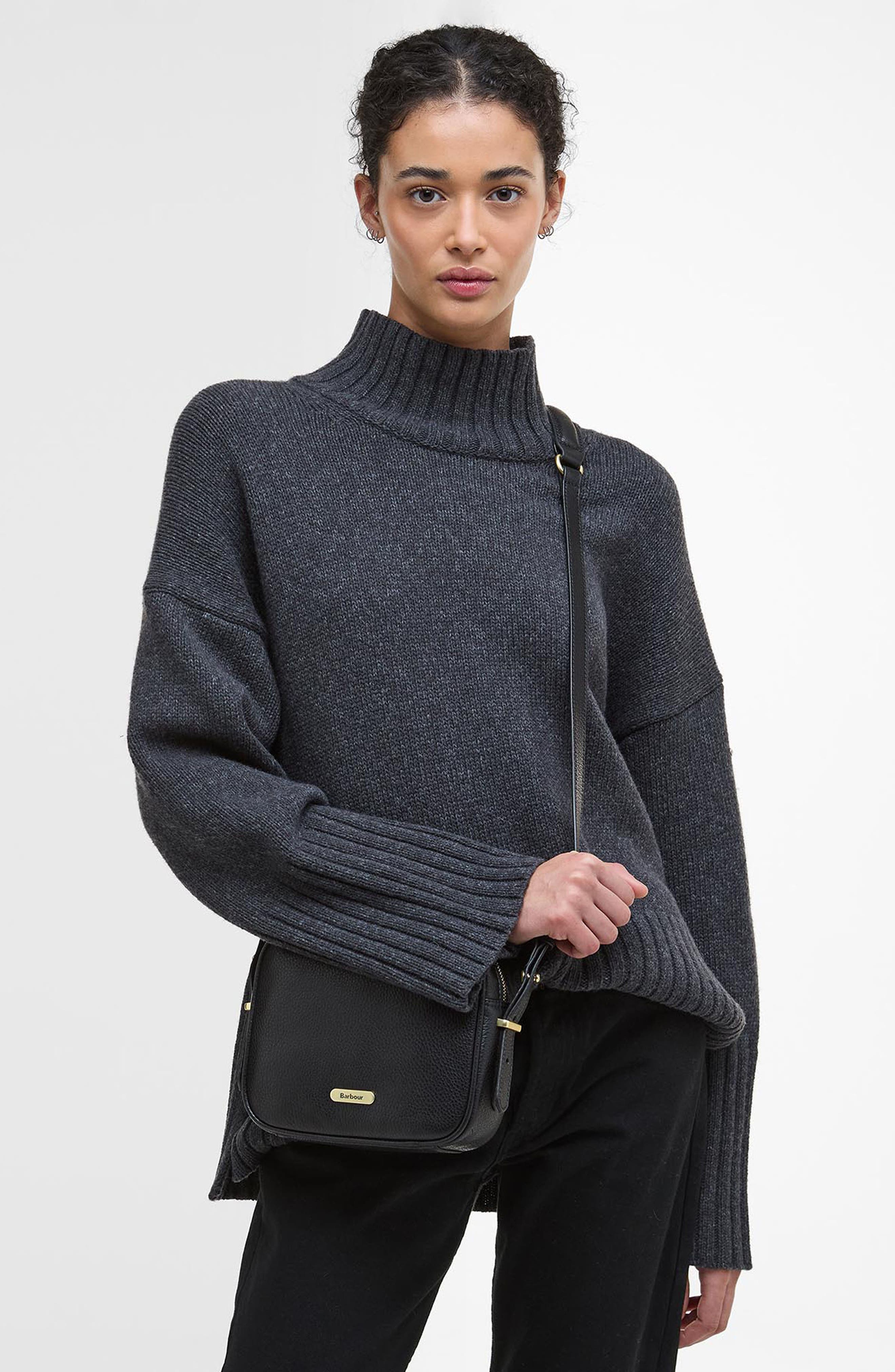 Barbour Daphne Leather Crossbody Bag, Alternate, color, Black