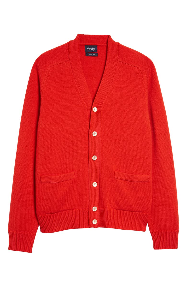 Drake's V-Neck Lambswool Cardigan, Alternate, color, 