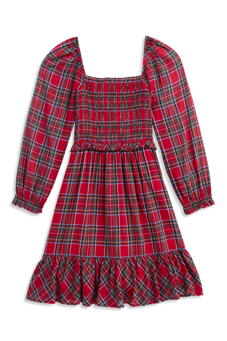 Kids' Lena Smocked Dress, Alternate, color, RED VELVET TARTAN