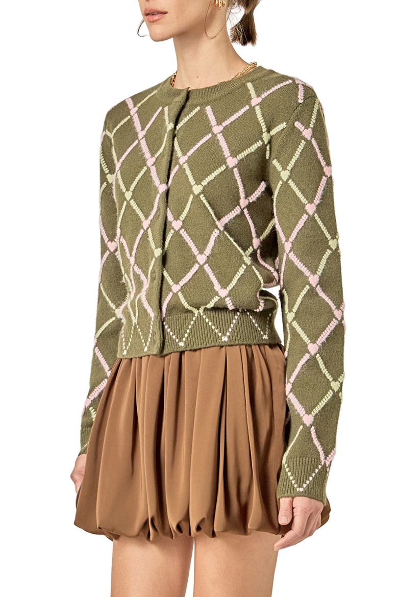 Diamond Heart Cardigan, Alternate, color, GREEN/ PINK