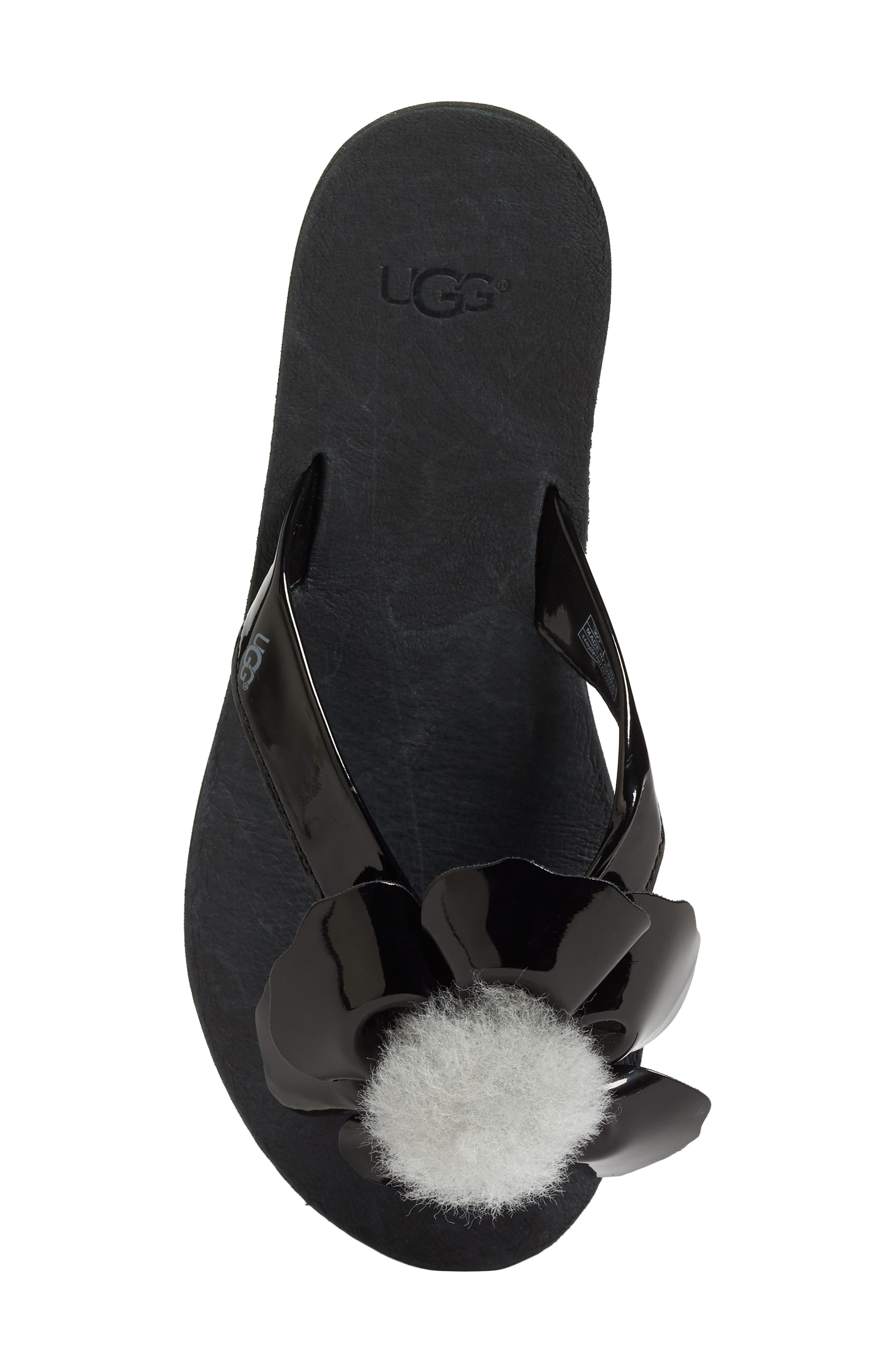 UGG<sup>®</sup> Poppy Genuine Shearling Pompom Flip Flop, Alternate, color, 