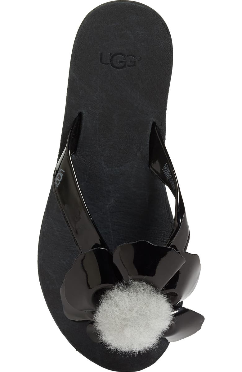 UGG<sup>®</sup> Poppy Genuine Shearling Pompom Flip Flop, Alternate, color,
