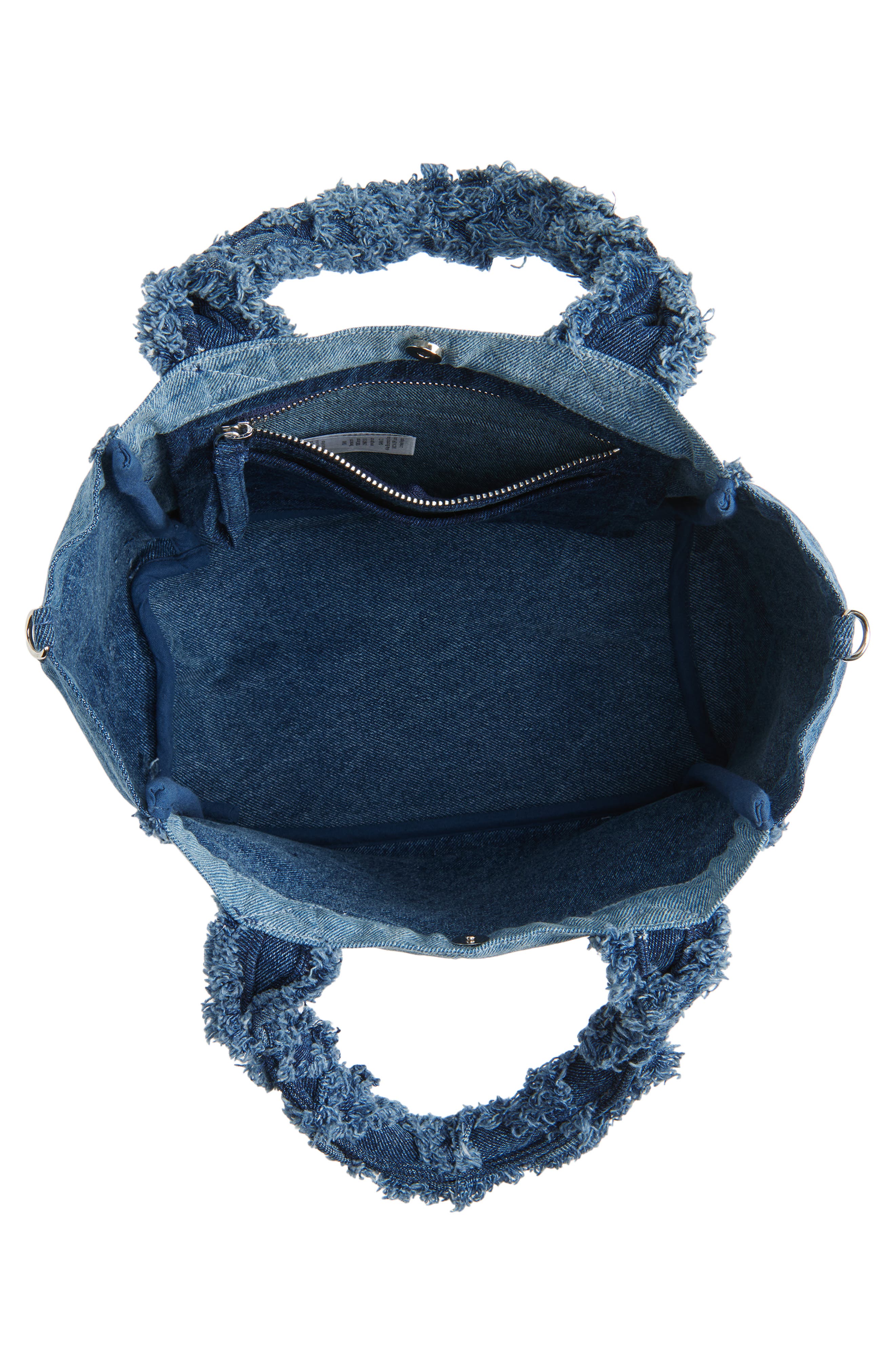 Ganni Small Trapeze Denim Shopper Bag, Alternate, color, Dark Blue Vintage