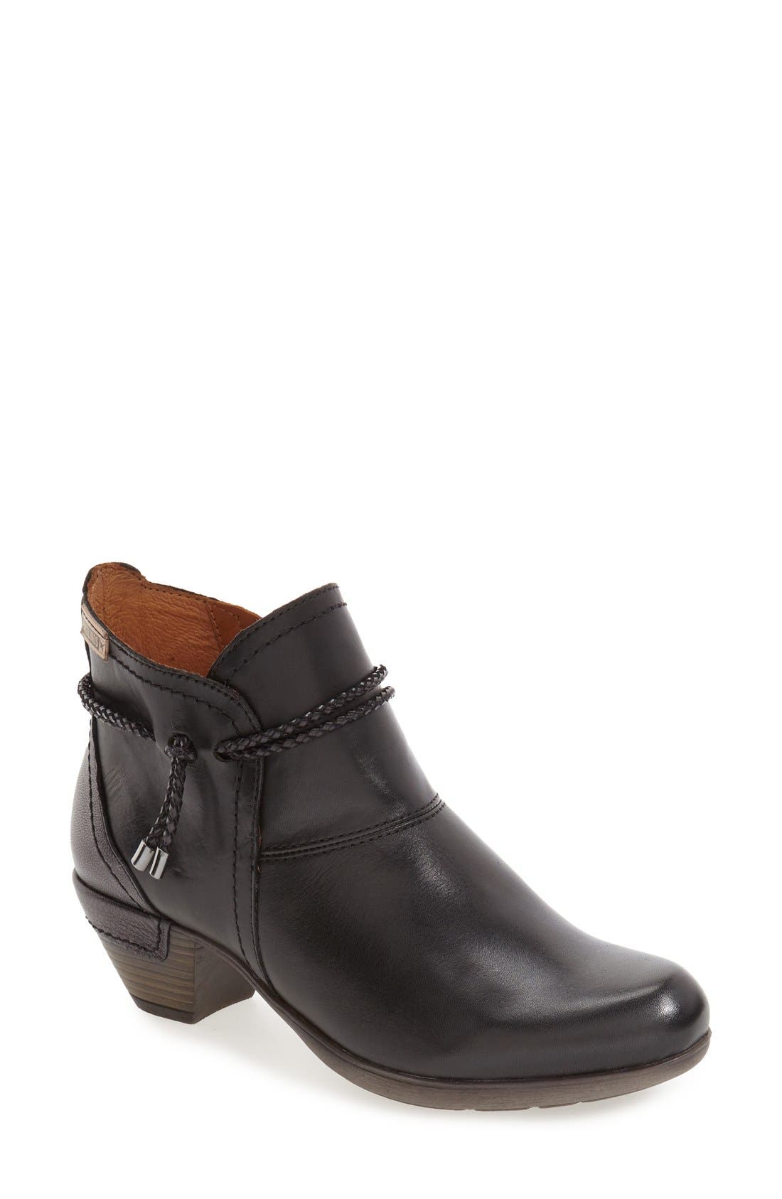'Rotterdam' Braid Strap Bootie, Main, color, BLACK LEATHER