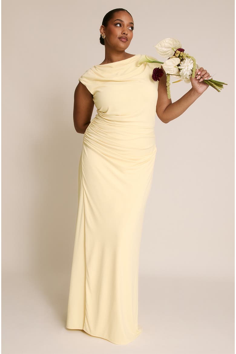 Cowl Gathered Short Sleeve Bridesmaid, Alternate, color, Lemon