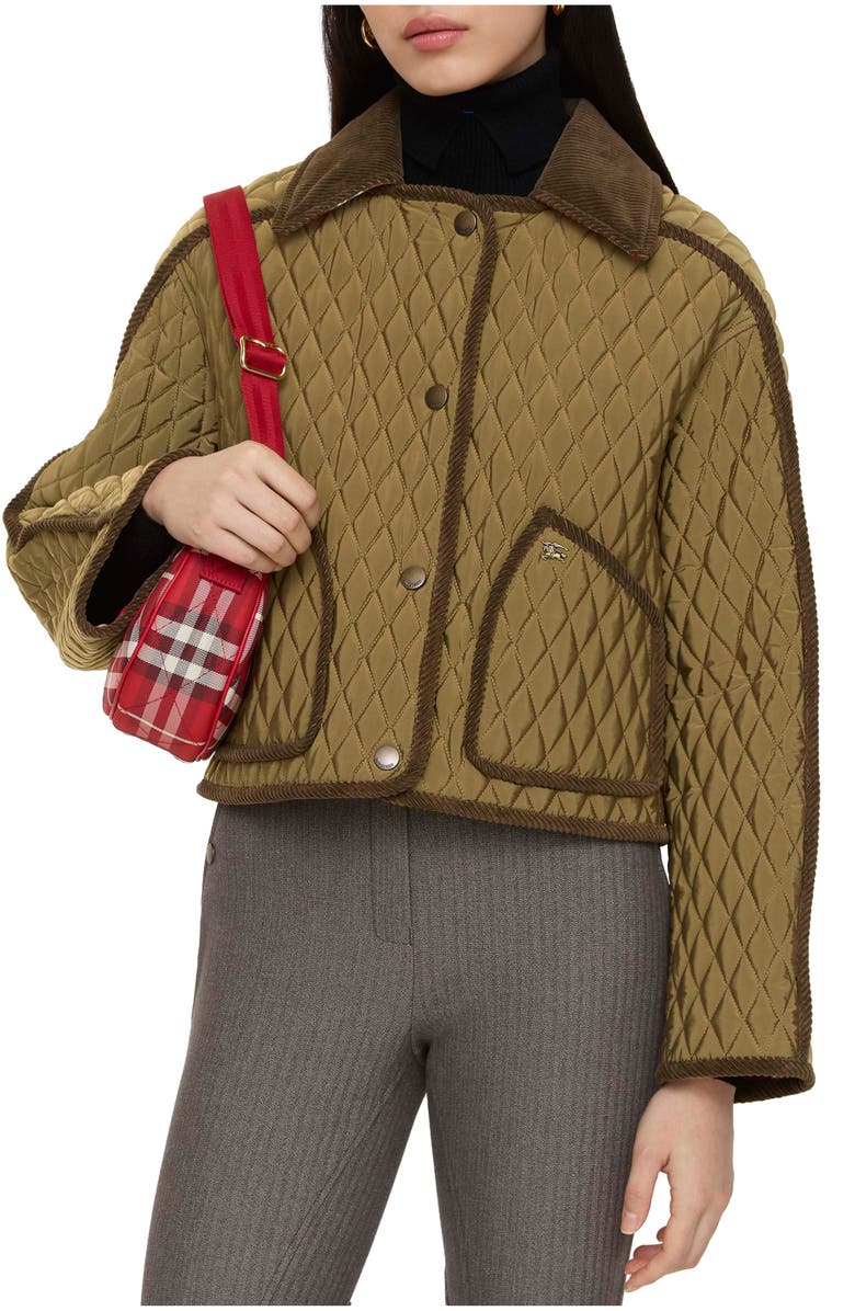 Burberry Cropped Quilted Nylon Floriston Jacket, Main, color, Willow Brown