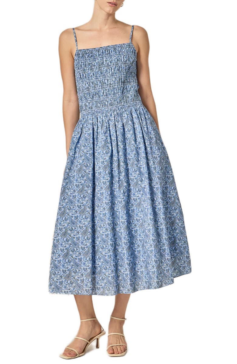 English Factory Paisley Print Smocked A-Line Dress, Main, color, Navy Multi