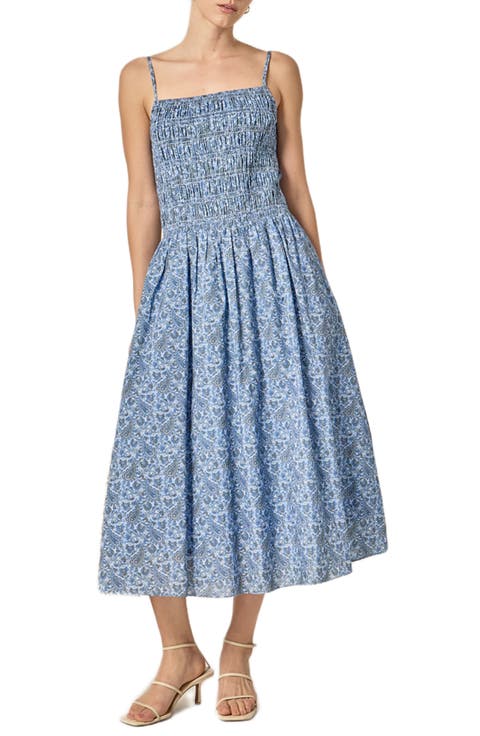 Paisley Print Smocked A-Line Dress