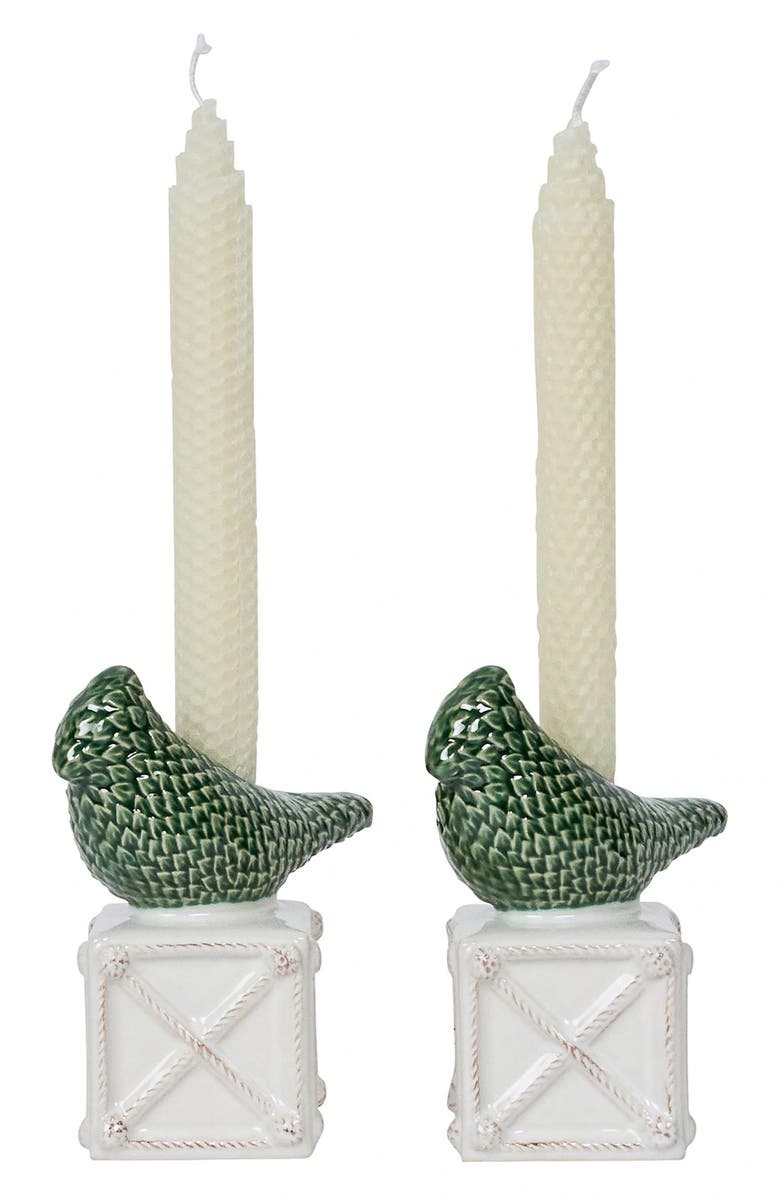 Juliska Berry & Thread Bird Set of 2 Candlesticks, Alternate, color, Green Multi