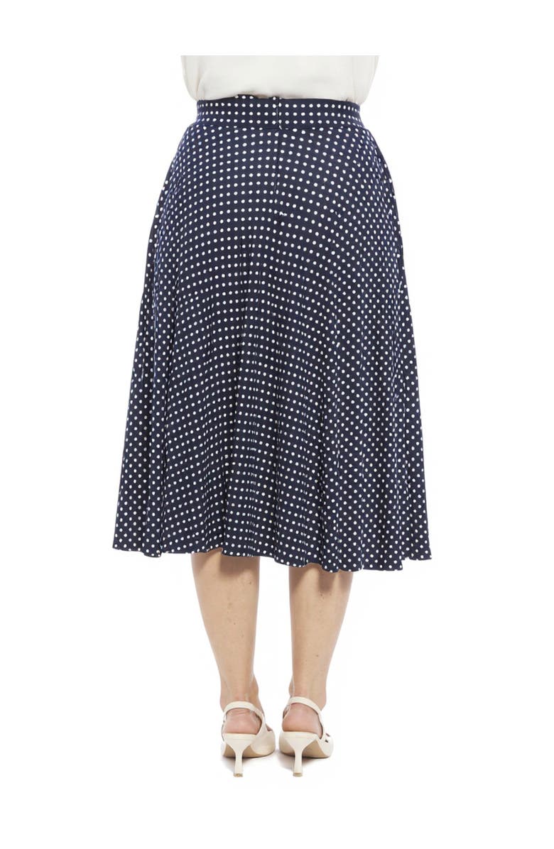 24seven Comfort Apparel Plus Size Polka Dot Elastic Waist Pocket A-Line Midi Skirt, Alternate, color, Navy Multi