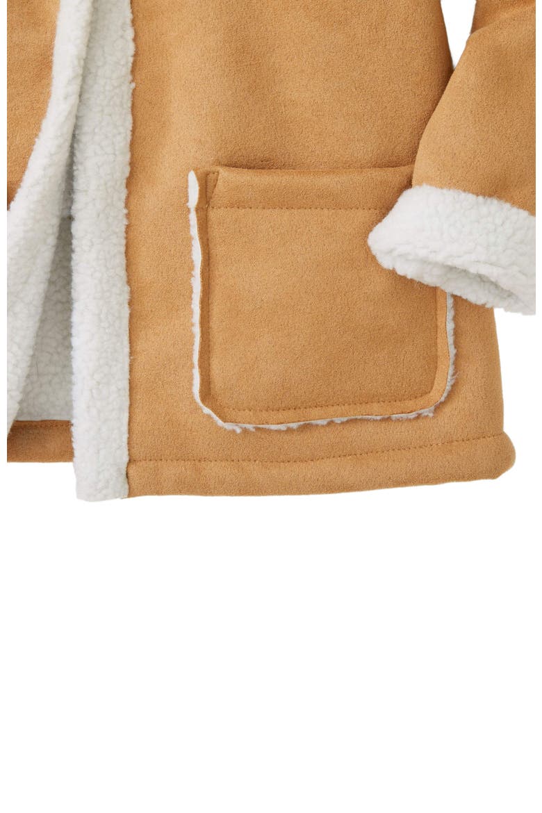 Girls' Hooded Shearling Jacket, Kids, Alternate, color, Tan with White Sherpa