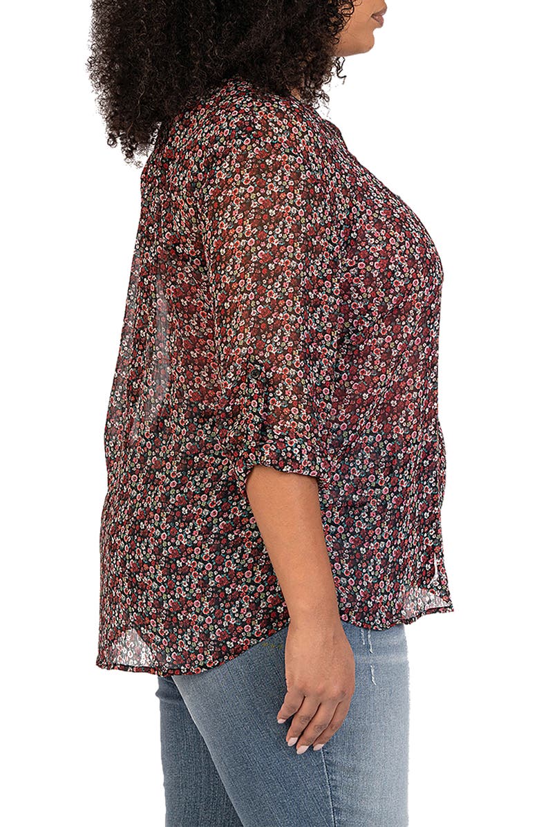 KUT from the Kloth Jasmine Roll Sleeve Top, Alternate, color, Santiago Redux-Black/ Green