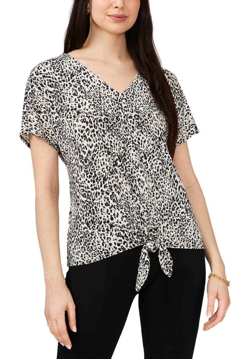 V-Neck Tie Front Top, Main, color, IVORY