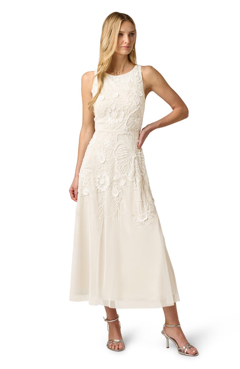 Adrianna Papell Beaded Mesh Sleeveless Gown, Alternate, color, Ivory/ Pearl