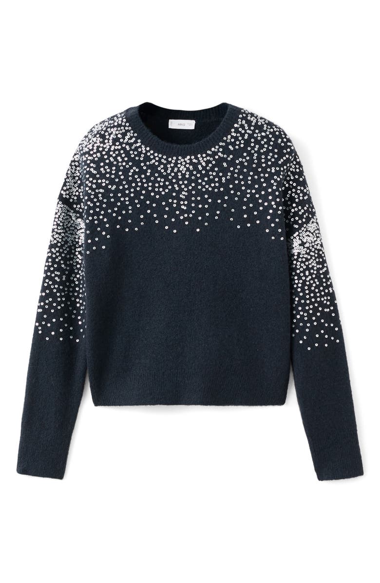 MANGO TEEN Sequin Embellished Sweater, Alternate, color, Navy