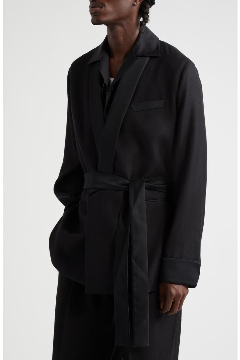 Belted Wool Blend Smoking Jacket, Alternate, color, BLACK