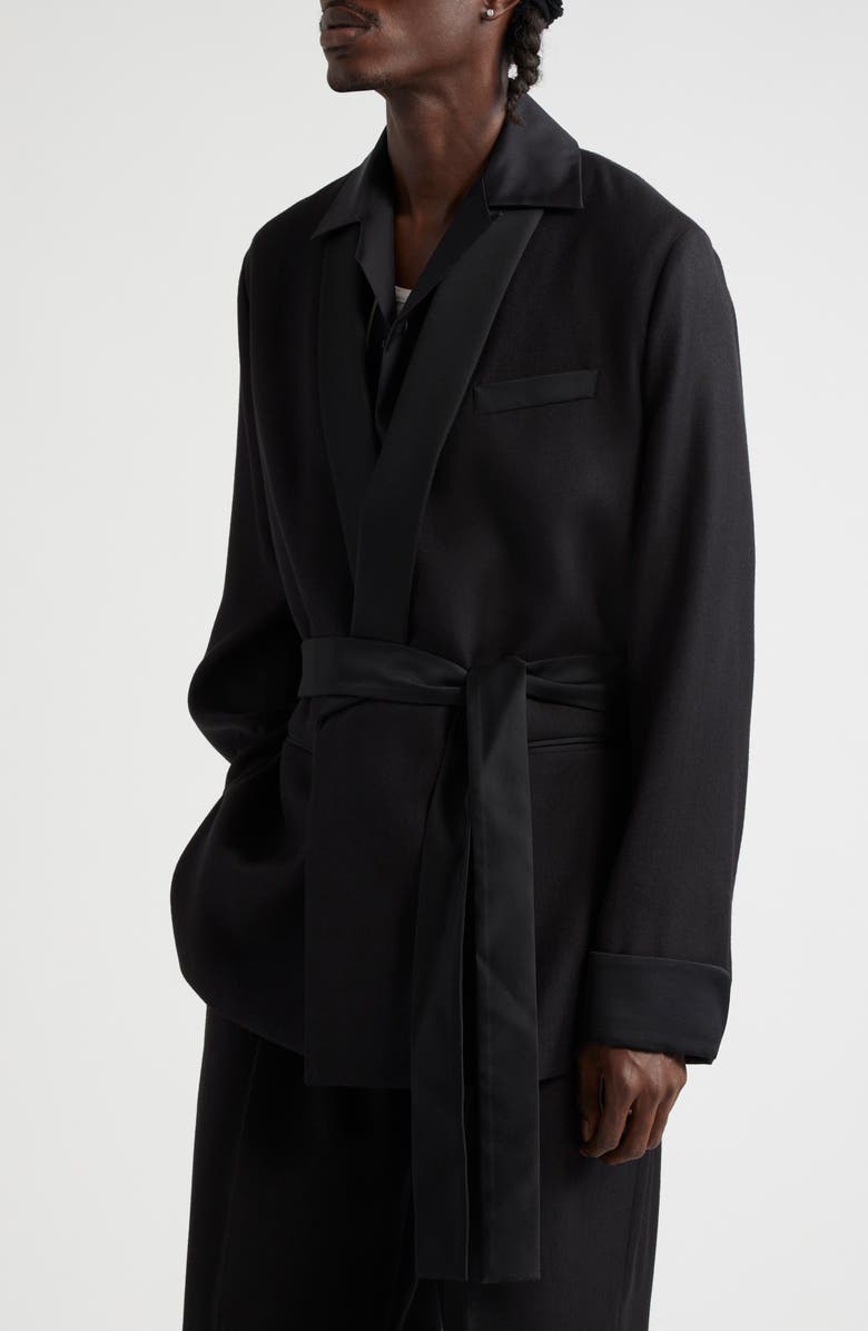 AMIRI Belted Wool Blend Smoking Jacket, Alternate, color, Black