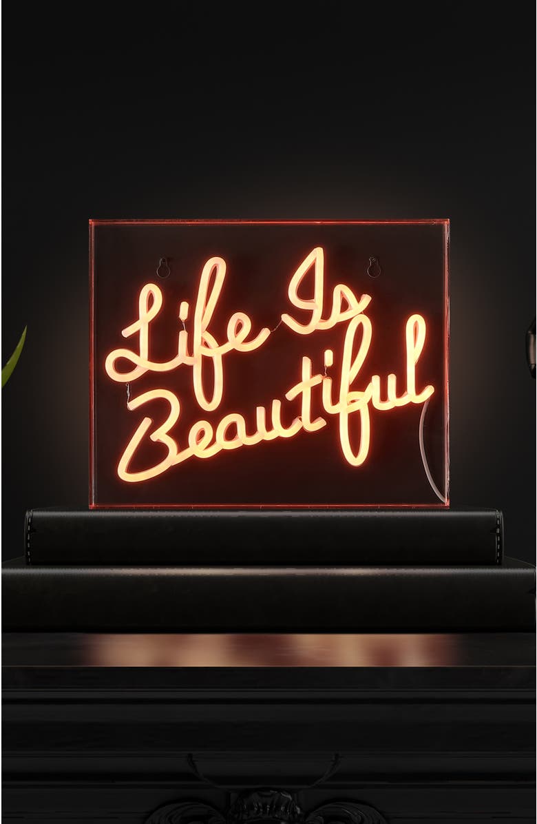 JONATHAN Y Life Contemporary Glam Acrylic Box USB Operated LED Neon Light, Alternate, color, Orange