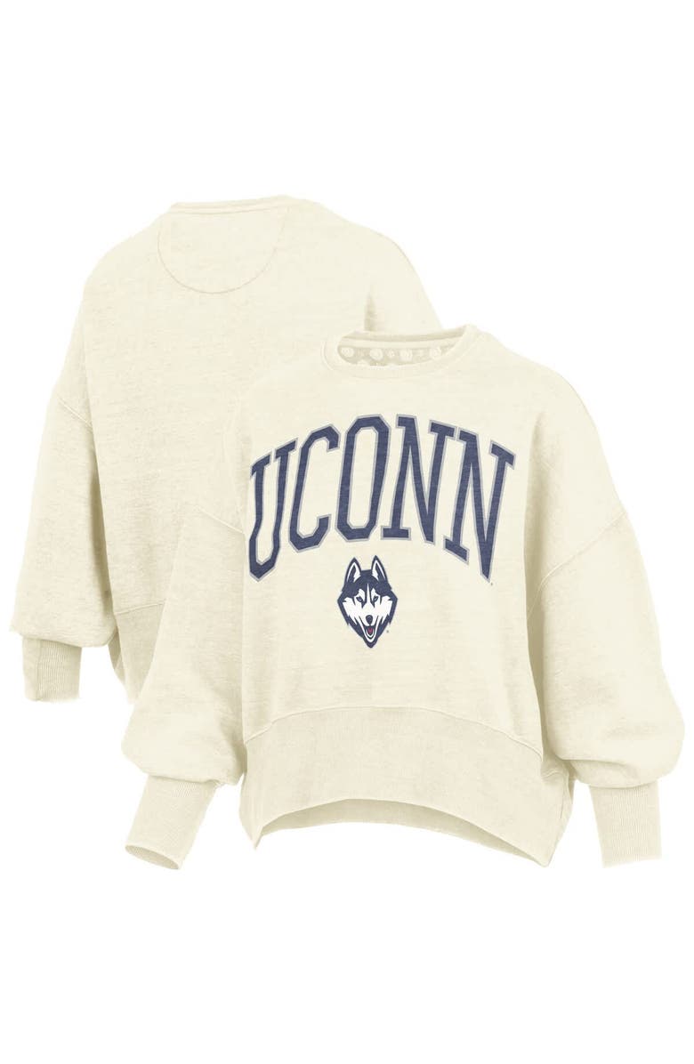PRESSBOX Women's Pressbox Natural UConn Huskies Oversized Waist-Length Crewneck Sweatshirt, Main, color, 