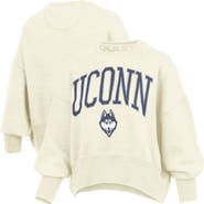 PRESSBOX Women's Pressbox Natural UConn Huskies Oversized Waist-Length Crewneck Sweatshirt